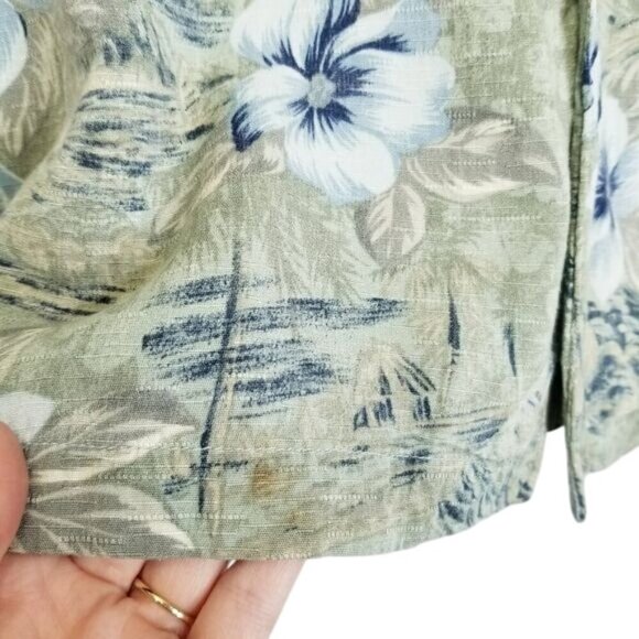 Caribbean Joe Mens Green Hibiscus Floral Short Sleeve‎ Button-Down Shirt S - Picture 4 of 7